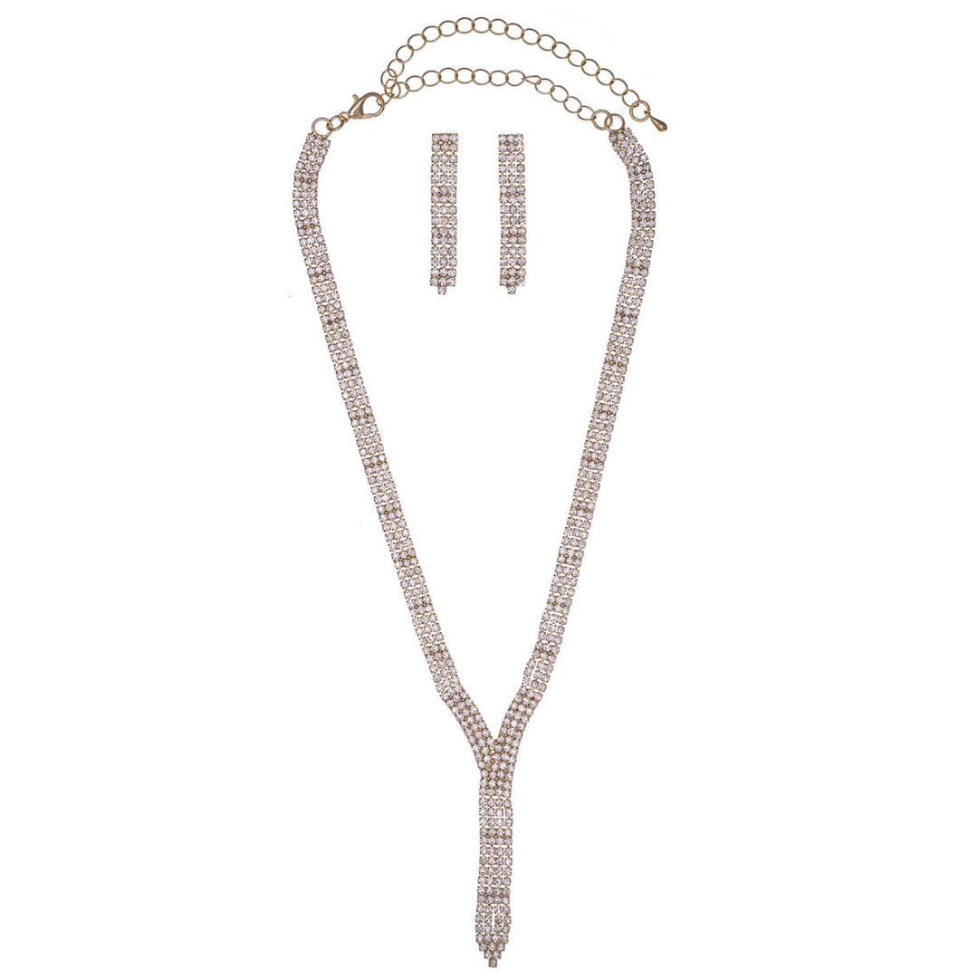 Kivellinen y-muotoinen juhlakaulakoru + korvakorut