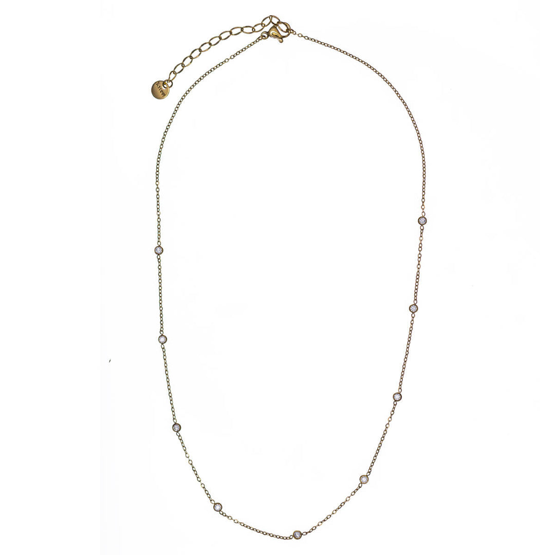Steel thin necklace with zirconia stones 40cm +5cm (Steel 316L)