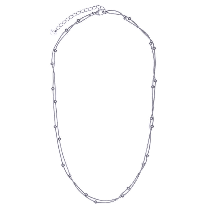 Steel 2-row necklace with beads 41cm +5cm (Steel 316L)