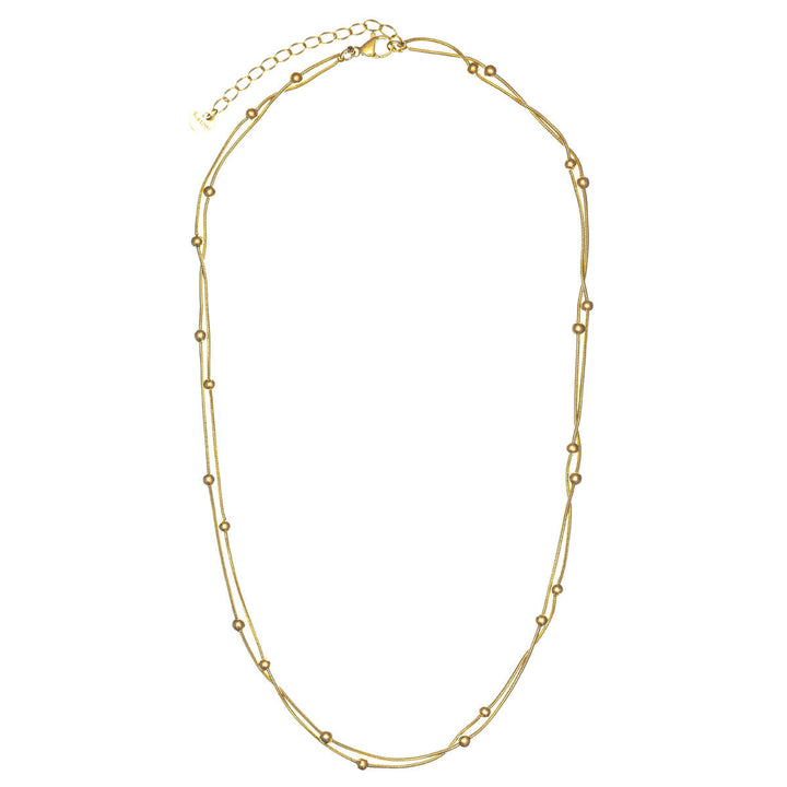 Steel 2-row necklace with beads 41cm +5cm (Steel 316L)