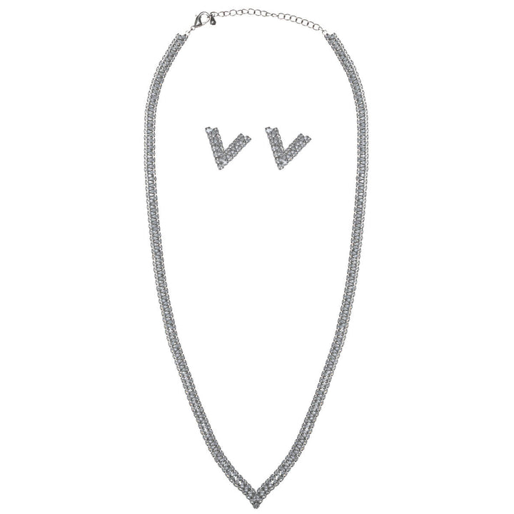 Zirkonia partyhalsband, V-form &amp; örhängen