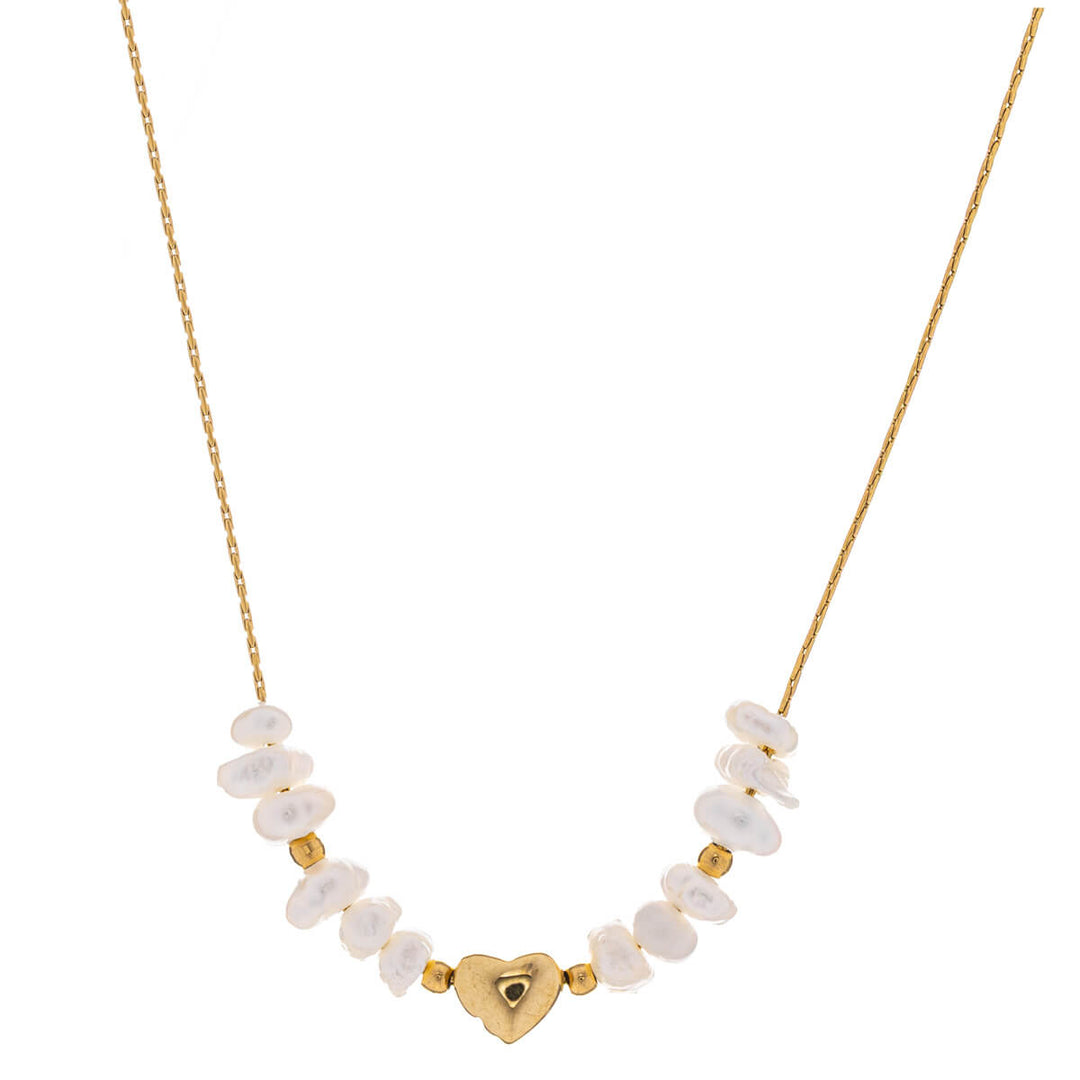 Pearl necklace with heart 42cm (316L steel)