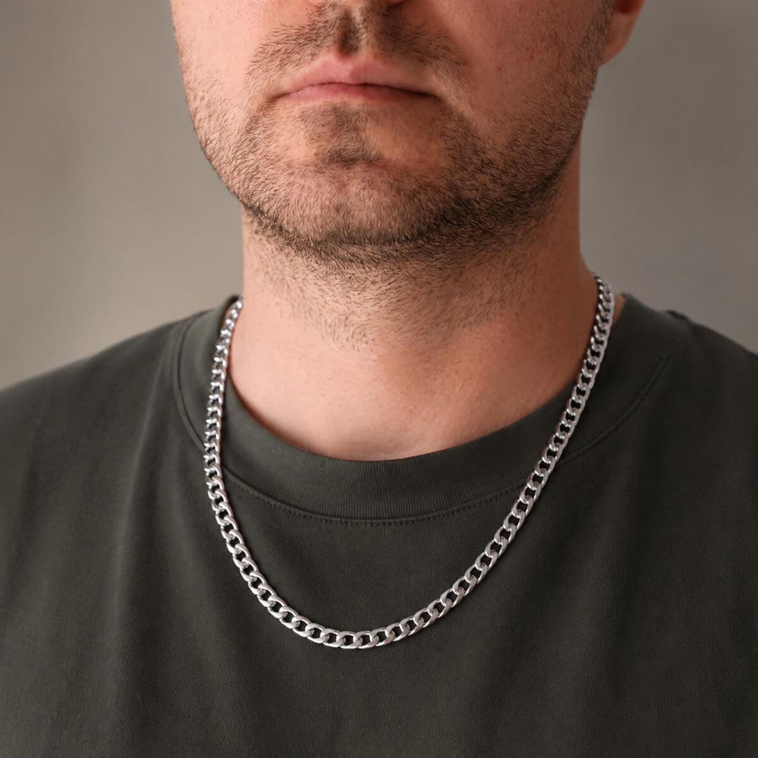 Platt pansarkedjehalsband i stål, 9 mm, 57 cm (stål 316L)