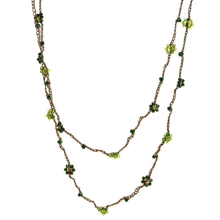 Long fabric necklace with flower decorations 120cm (Steel 316L)