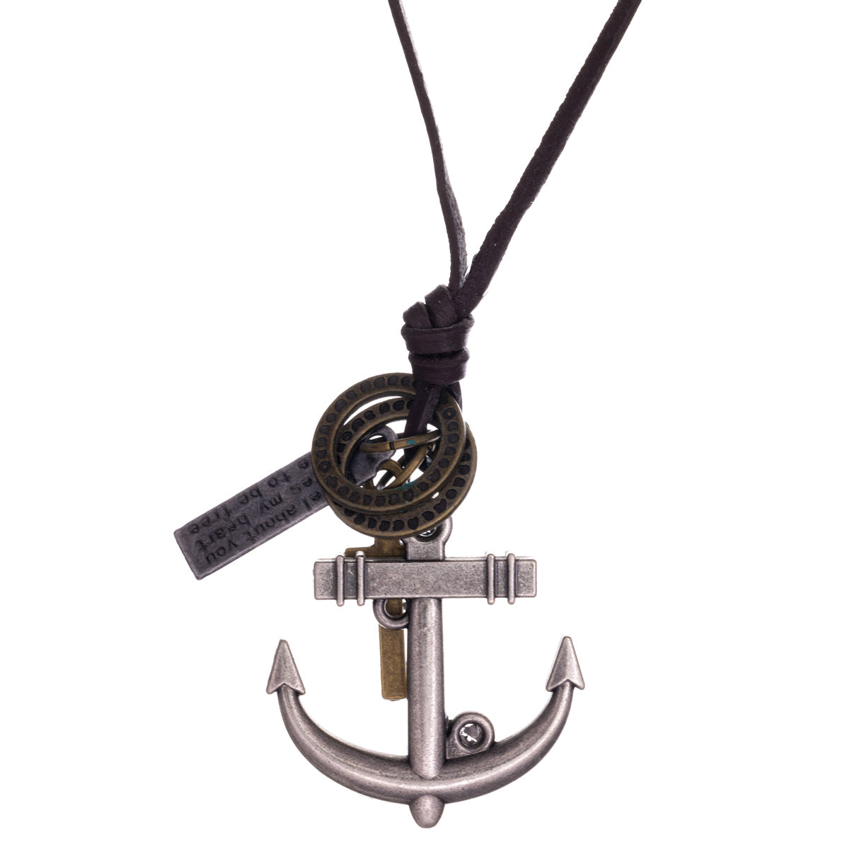 Anchor pendant necklace on leather cord
