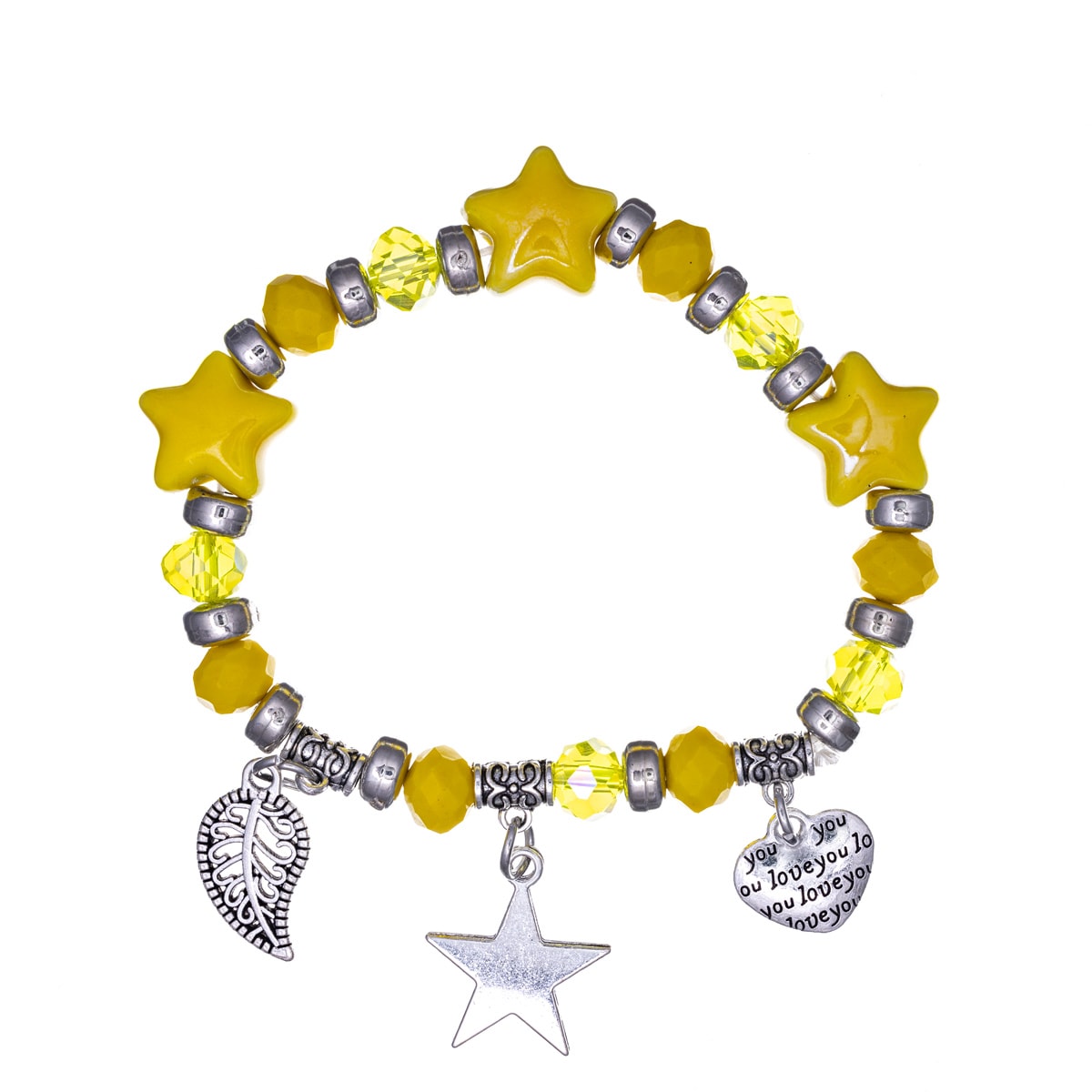Flexibelt färgglatt pärlarmband med stjärnor och hängen