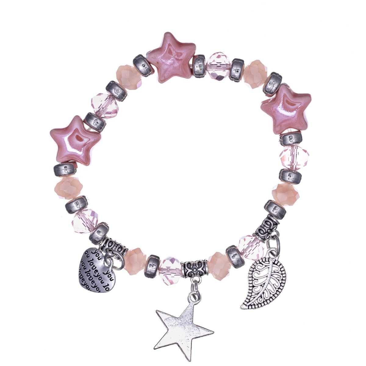 Flexible colourful star beaded bracelet with pendants
