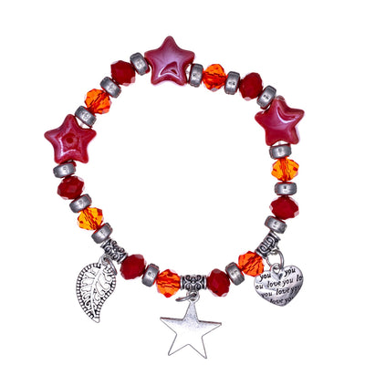 Flexible colourful star beaded bracelet with pendants