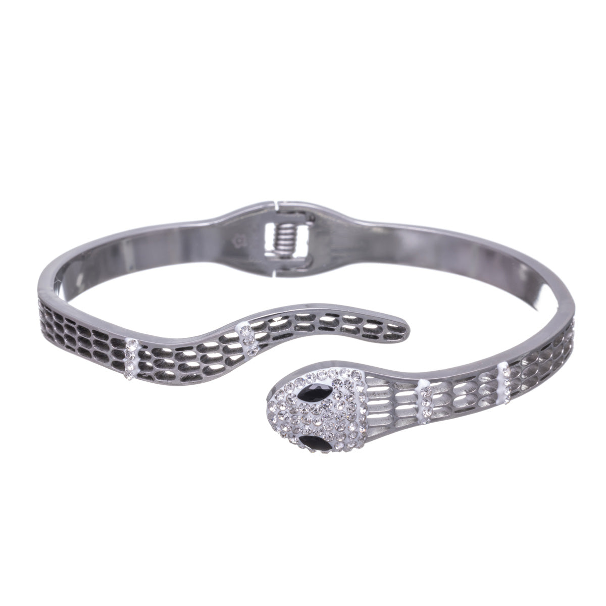 Sparkling steel snake bracelet with hinge