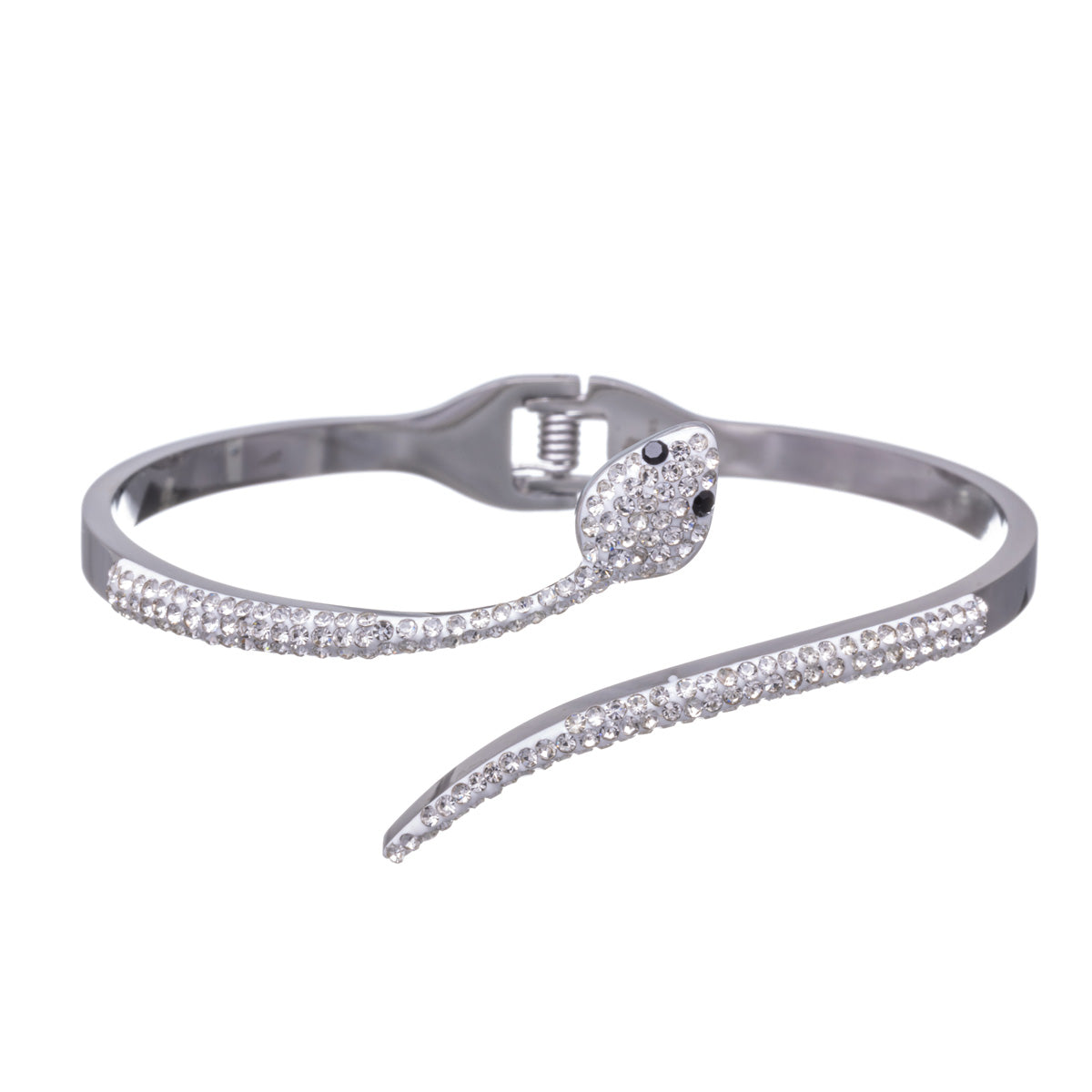 Sparkling steel snake bracelet with hinge
