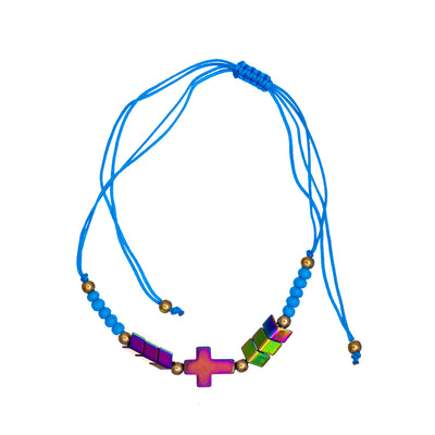 Colourful bead bracelet with symbols