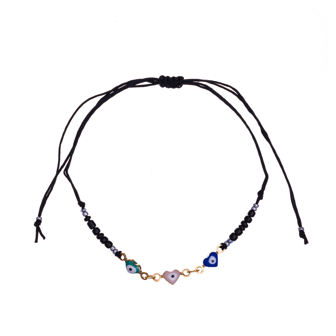 Evil eye bracelet with three hearts