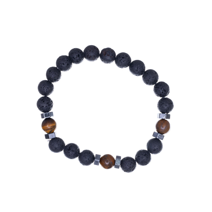 Elastic lava stone bracelet with glass beads