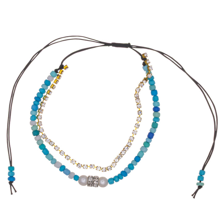 Two row adjustable bracelet with infinity pendant