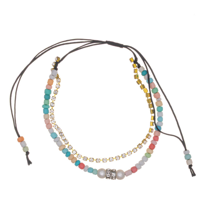 Two row adjustable bracelet with infinity pendant