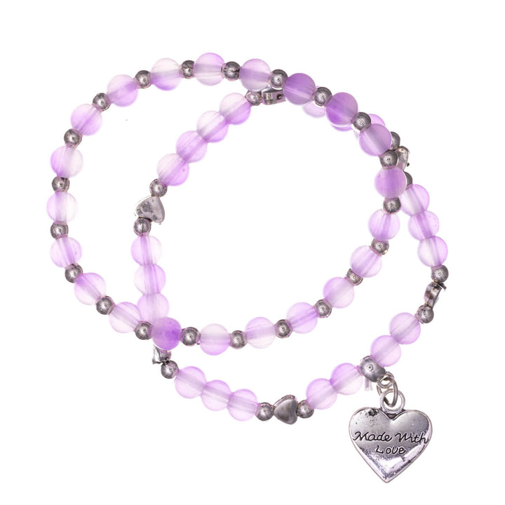 Flexible beaded bracelet with heart pendant 2pcs