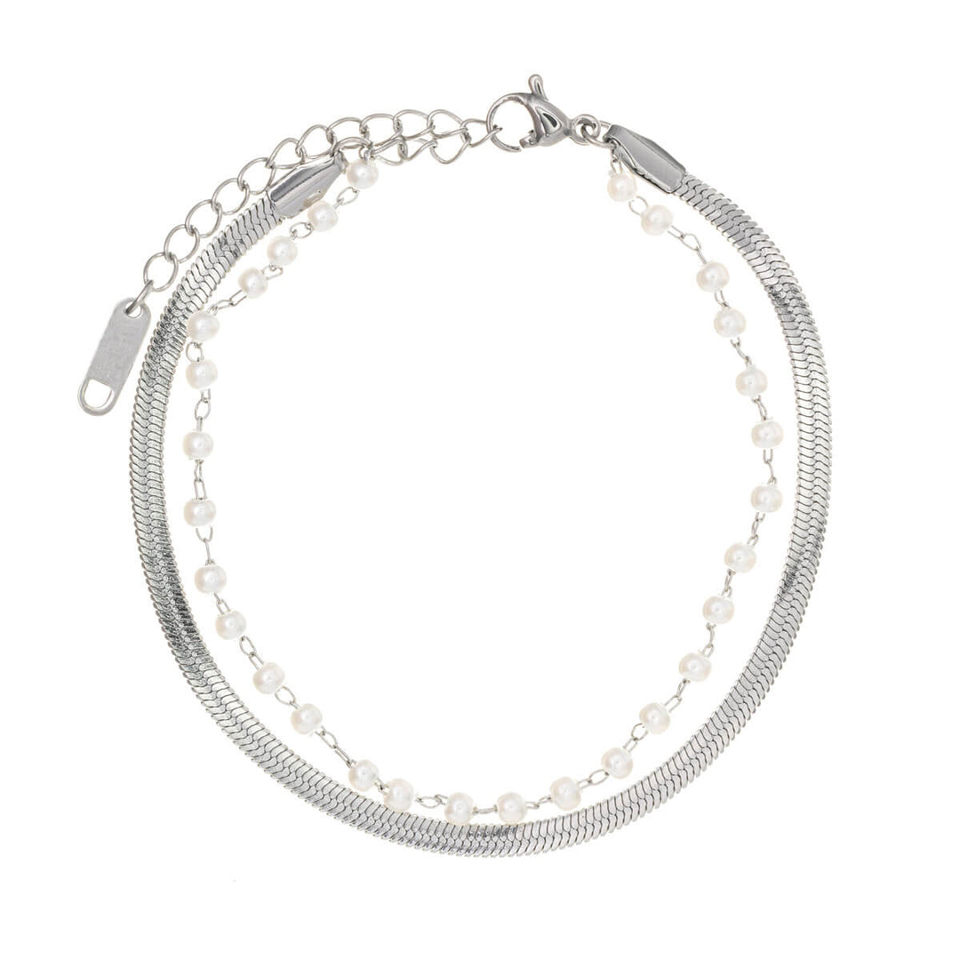 Steel bead bracelet with flat chain (Steel 316L)