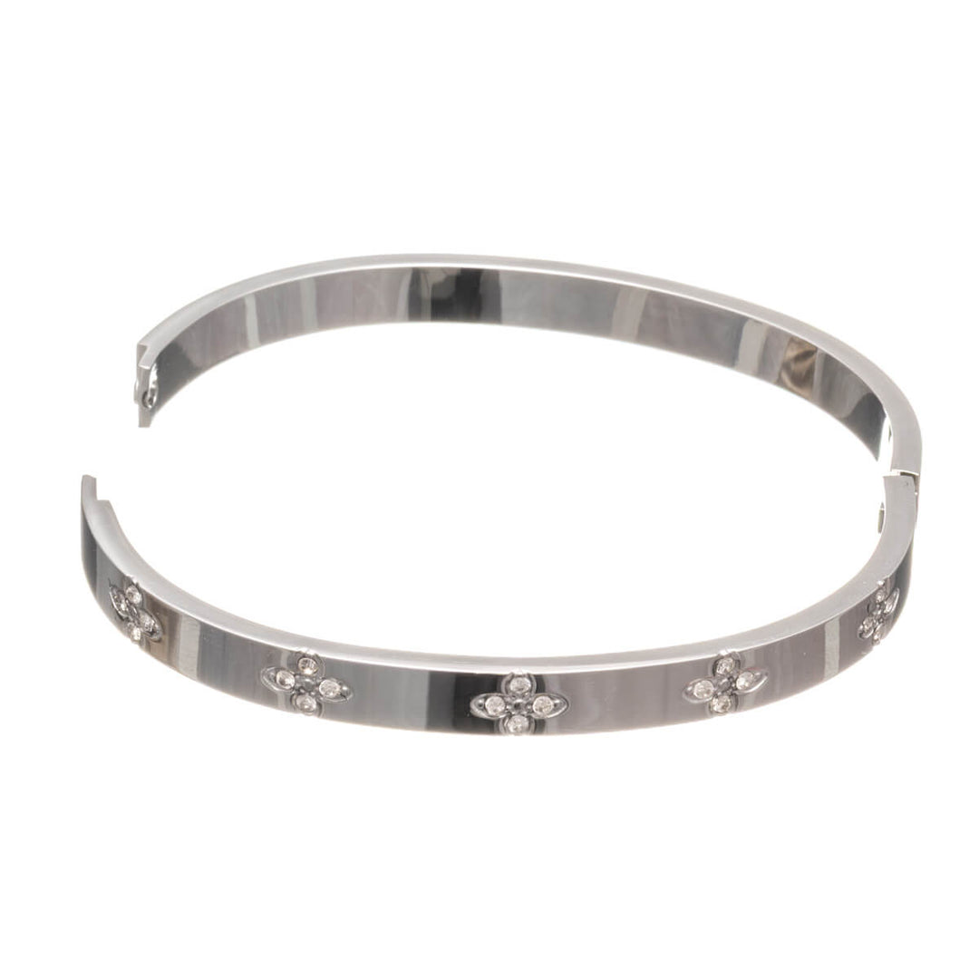 Flower patterned steel bracelet with hinge (Steel 316L)