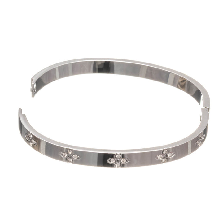Flower patterned steel bracelet with hinge (Steel 316L)