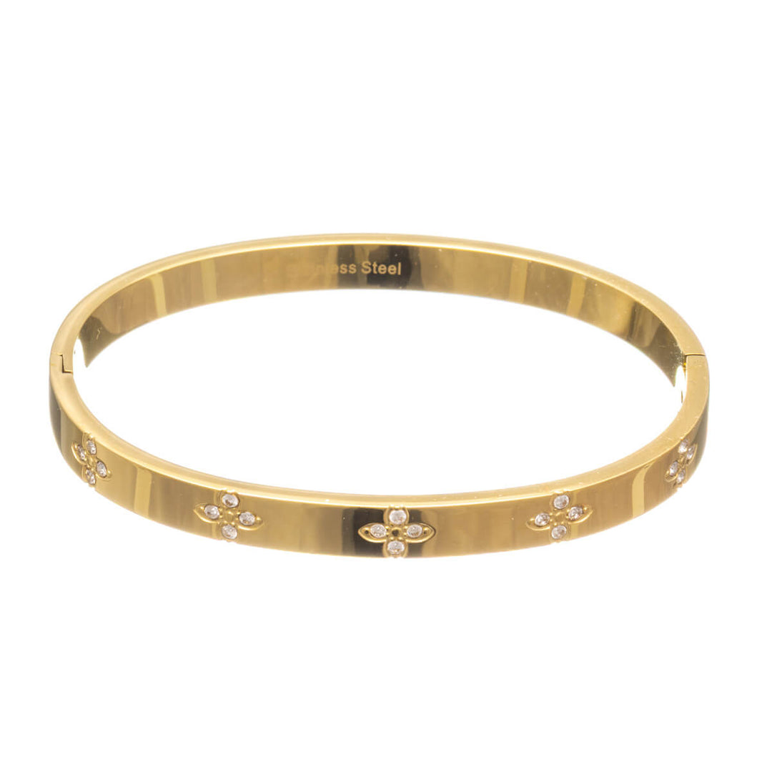 Flower patterned steel bracelet with hinge (Steel 316L)