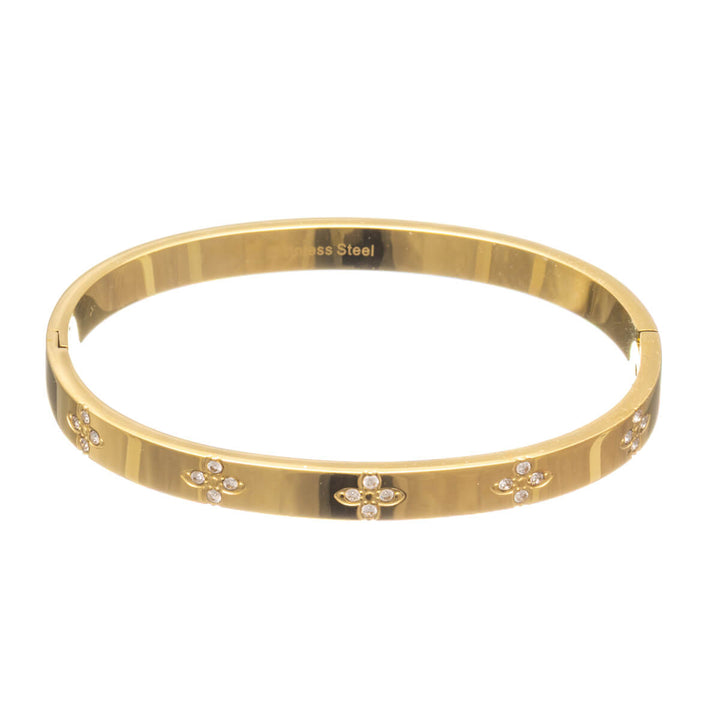 Flower patterned steel bracelet with hinge (Steel 316L)