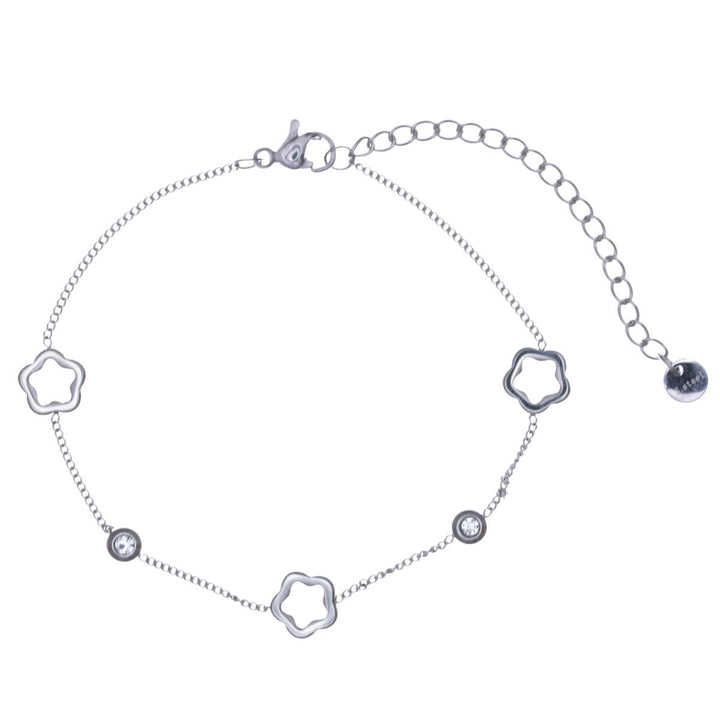 Kukka kuvioinen rannekoru zirkonia kivillä (Teräs 316L)