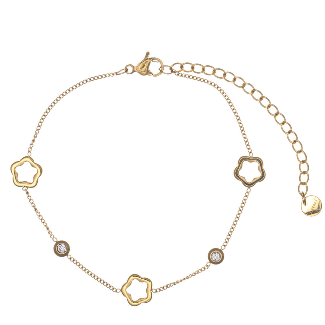 Kukka kuvioinen rannekoru zirkonia kivillä (Teräs 316L)