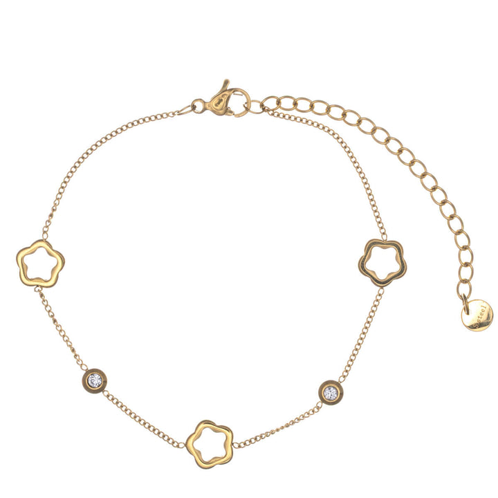 Kukka kuvioinen rannekoru zirkonia kivillä (Teräs 316L)