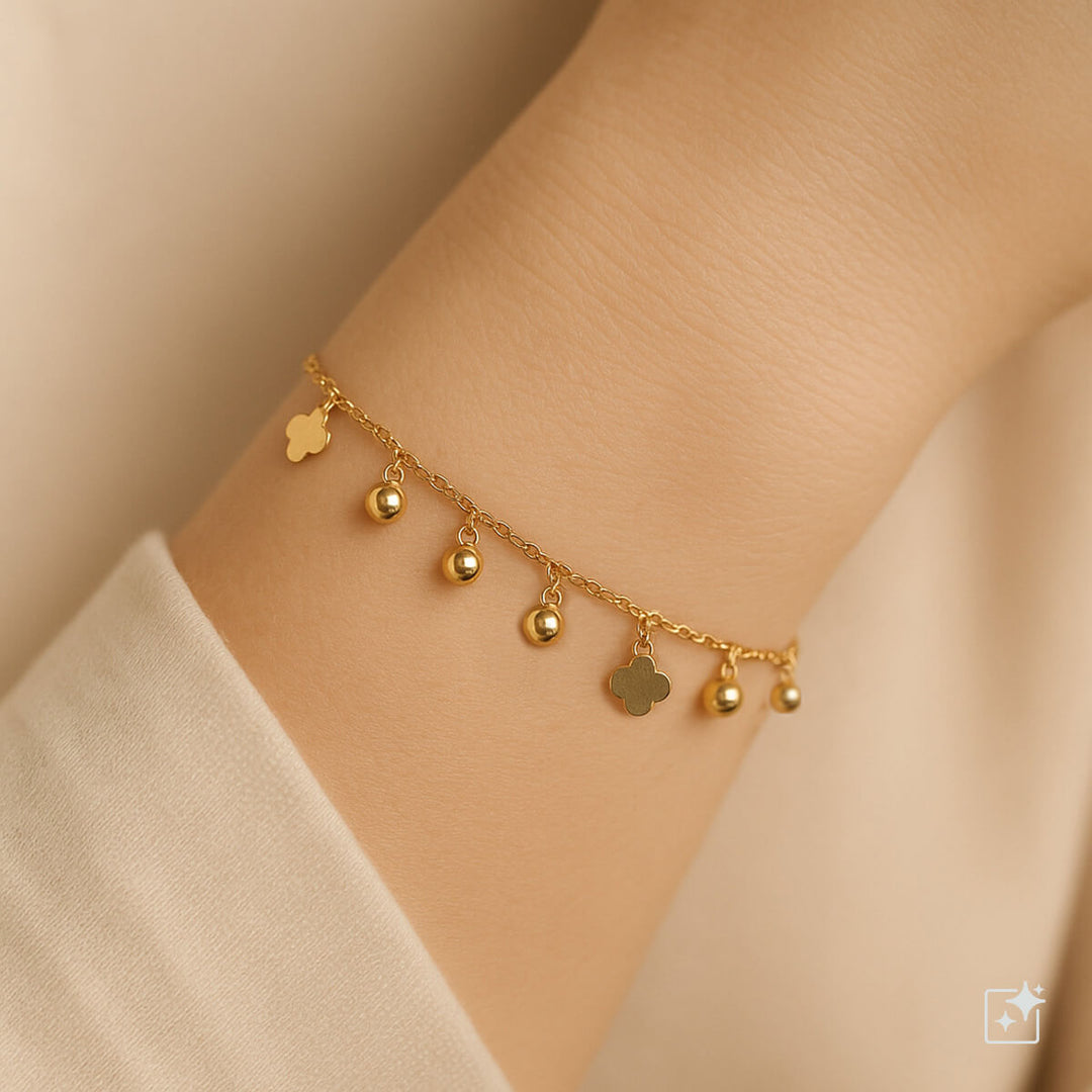 Teräs rannekoru helmi ja kukka riipuksilla (Teräs 316L)