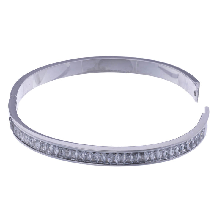 Steel bracelet with hinge zirconia stone set (Steel 316L)