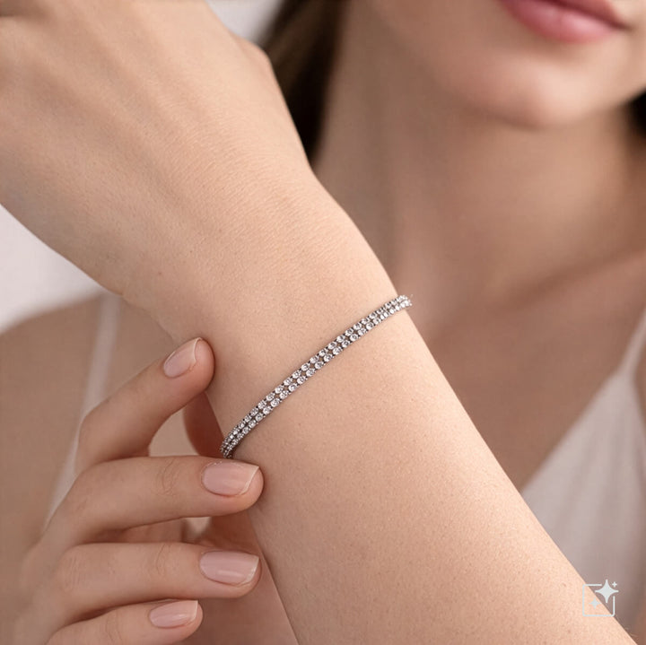 Double-row round zirconia tennis bracelet