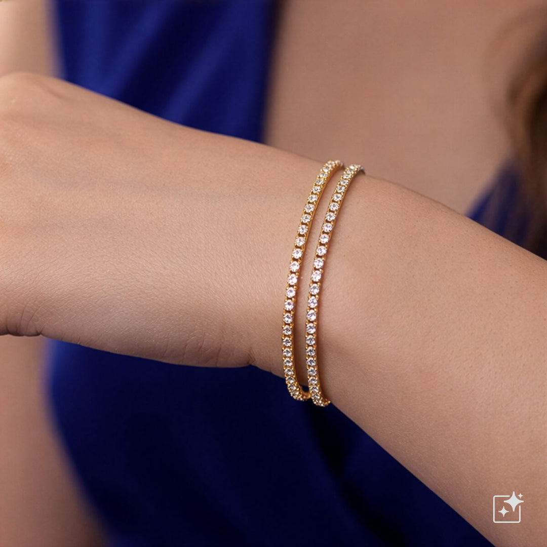 Tvåradigt tennisarmband i rund zirkonia med justerbar kedja