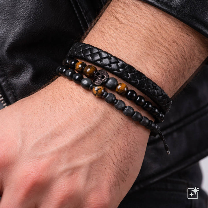 Men's bracelet set, 3 pieces – Brown Skull Stone