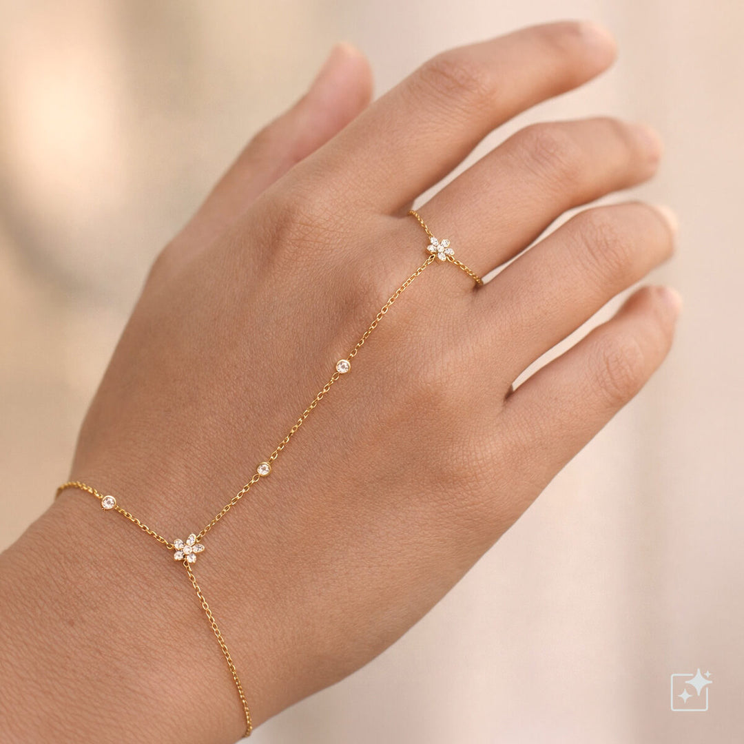 Armband med ring och zirkoniablommor – kirurgiskt stål 316L