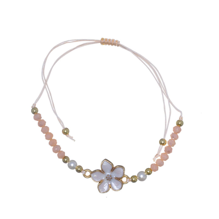 Adjustable flower bracelet with glass beads