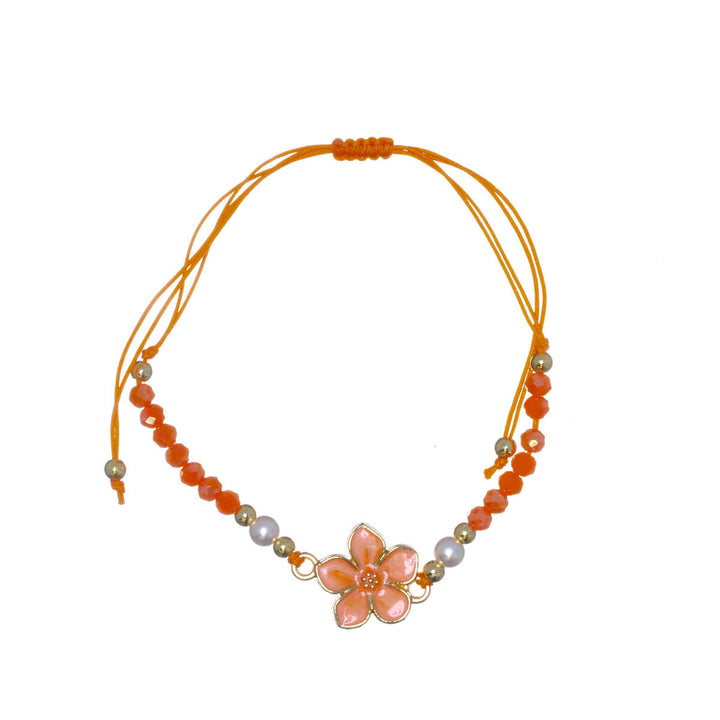 Adjustable flower bracelet with glass beads