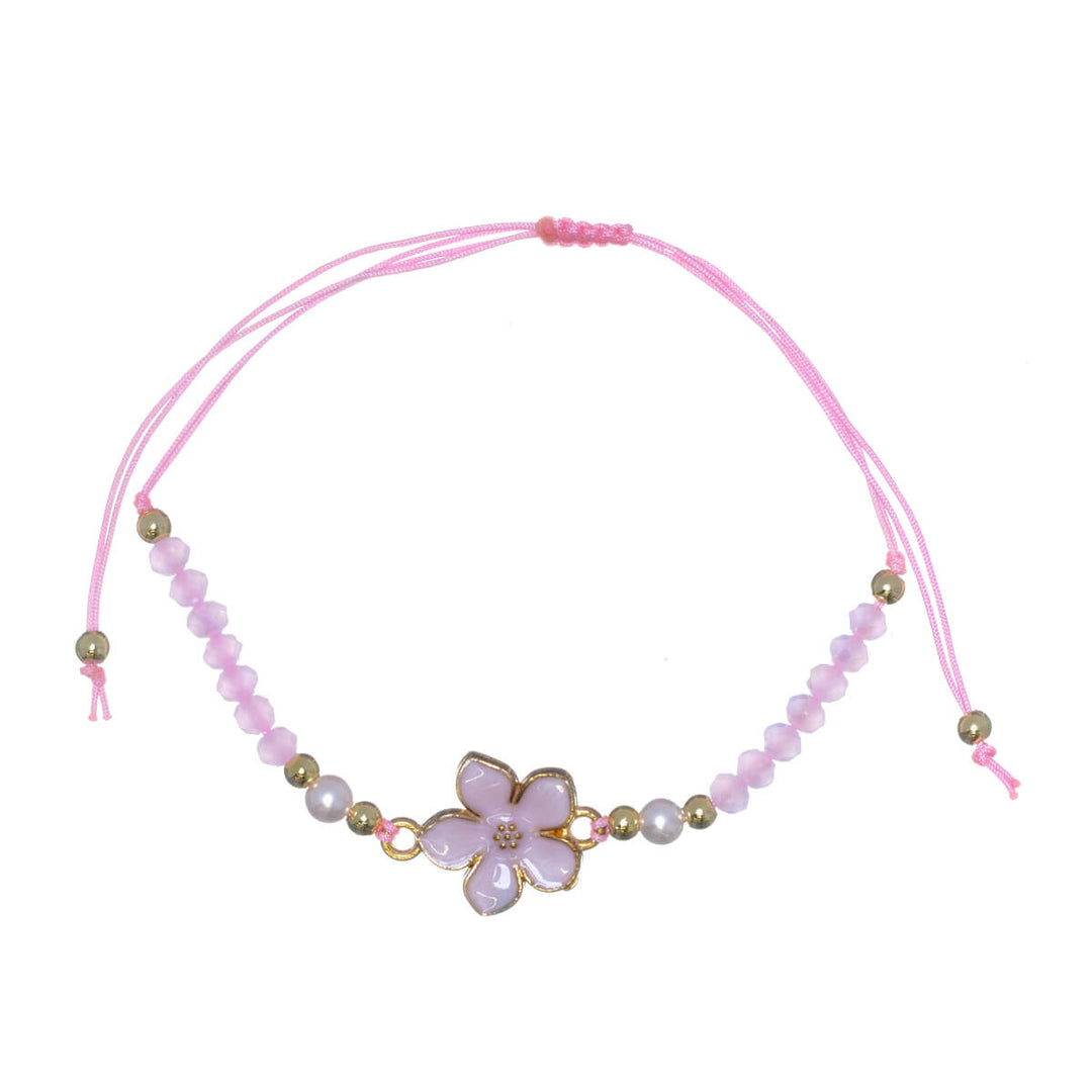 Adjustable flower bracelet with glass beads