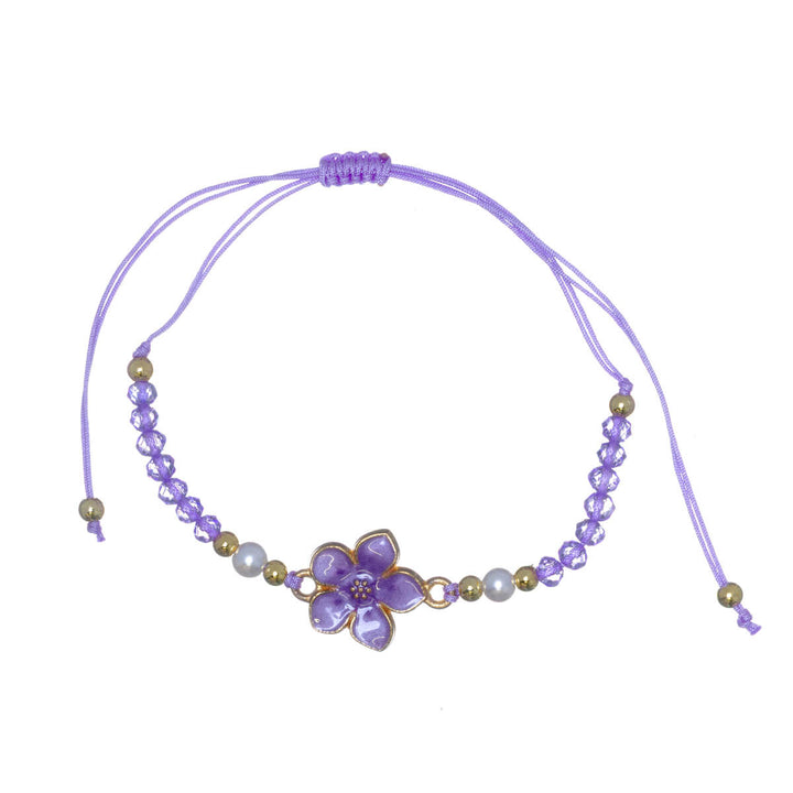 Adjustable flower bracelet with glass beads