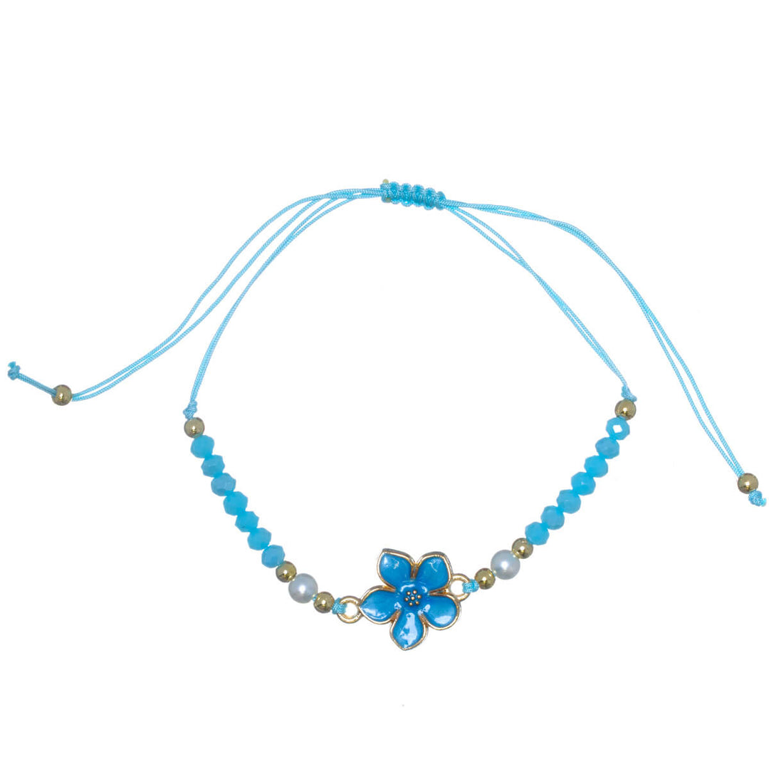 Adjustable flower bracelet with glass beads