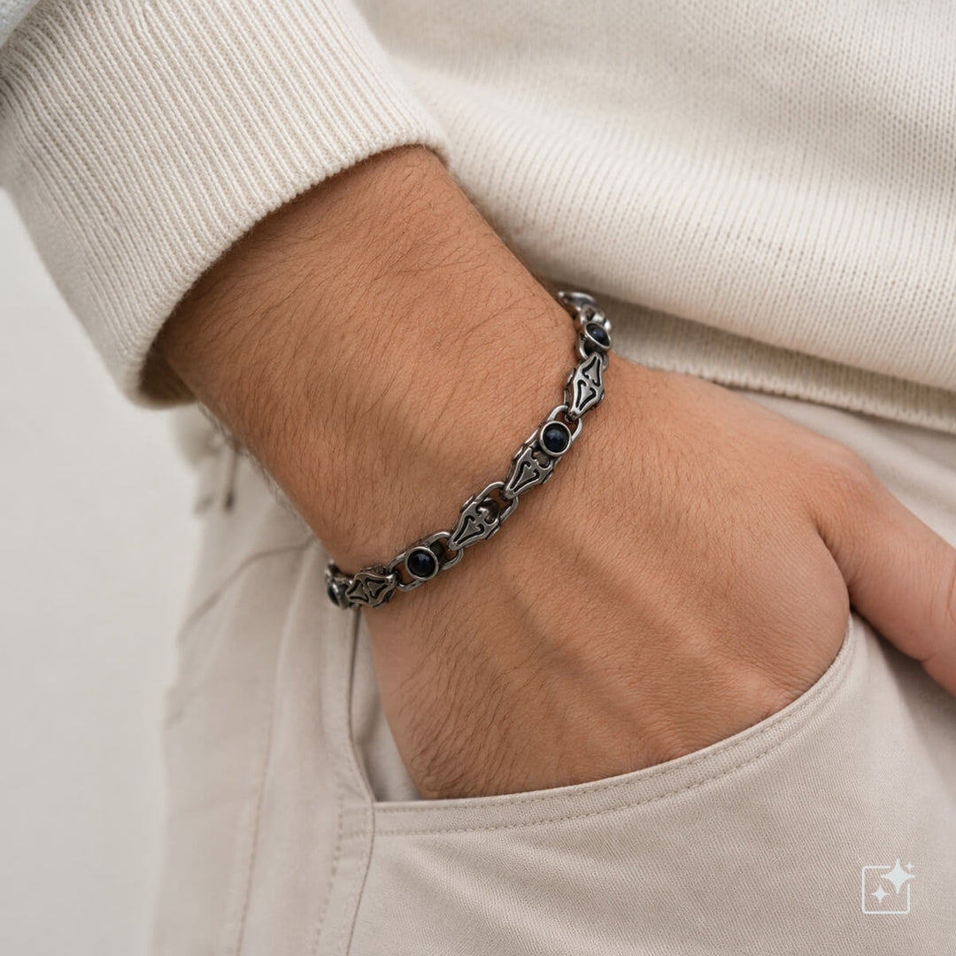 Men's Patterned Steel Bracelet with Stones (316L Steel)