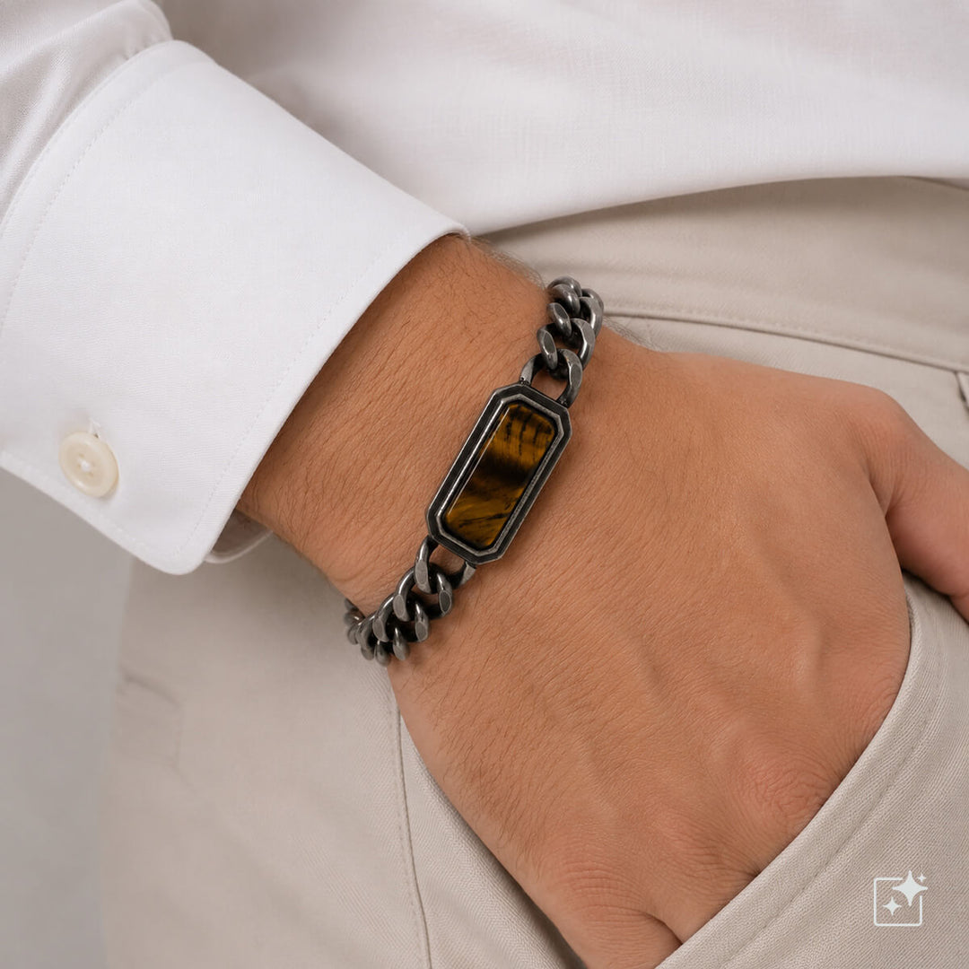 Tank chain bracelet with stone (316L stainless steel)