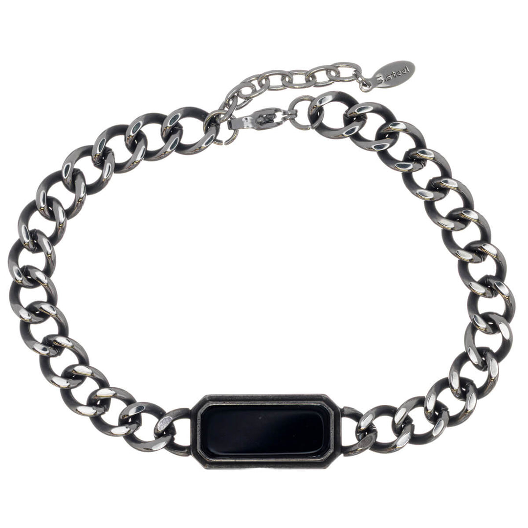 Tank chain bracelet with stone (316L stainless steel)