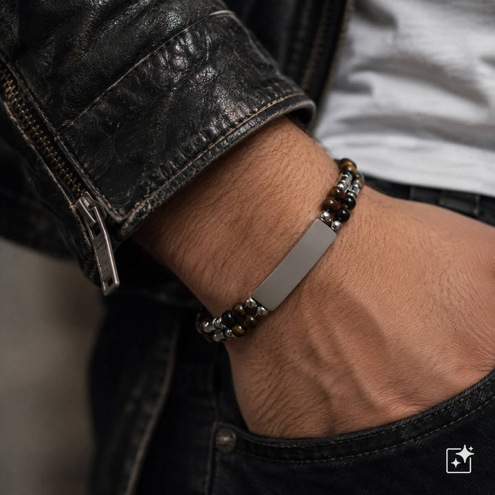 Armband med stenpärlor och stålplatta (rostfritt stål 316L)
