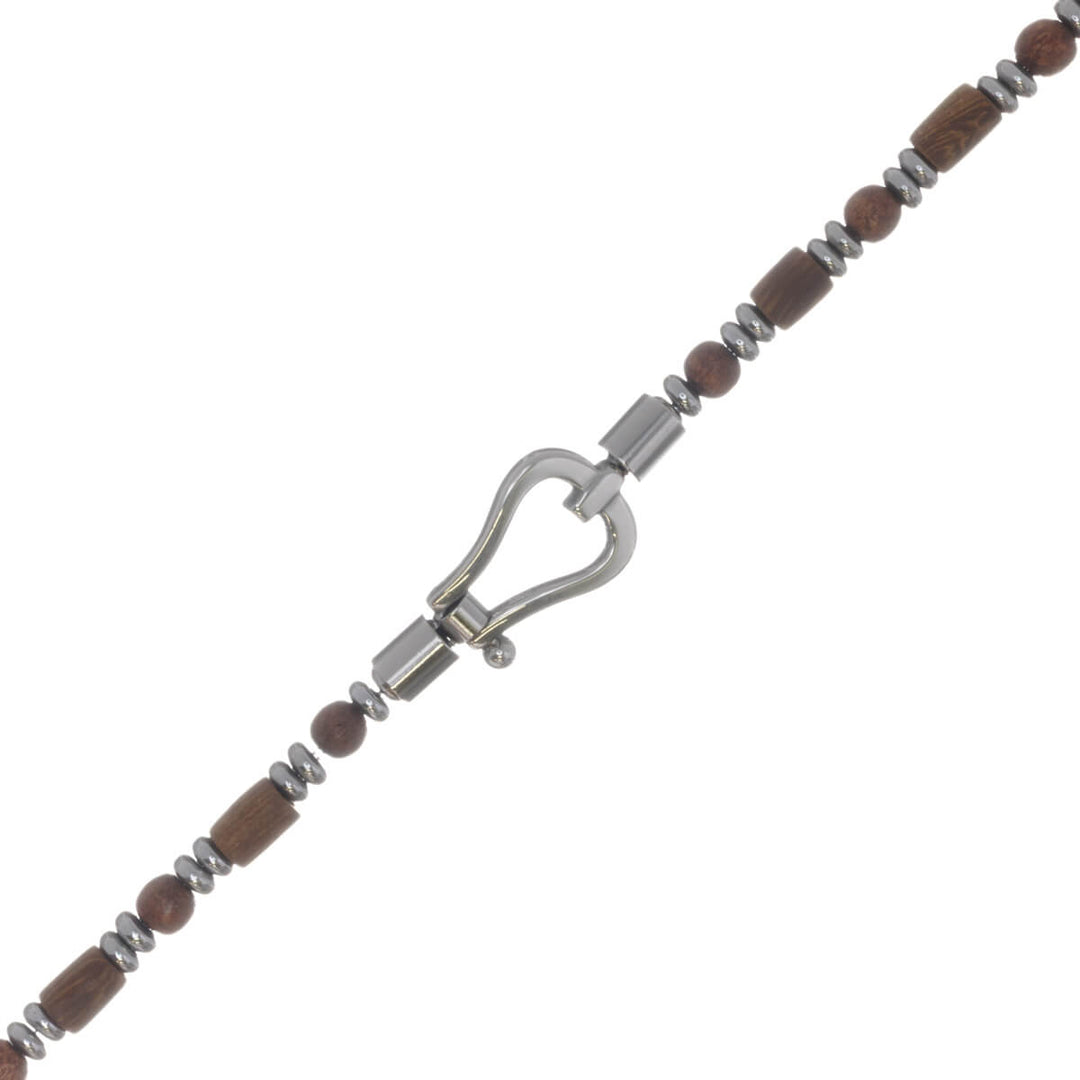 Armband med träpärlor och karbinhake (316L-stål)