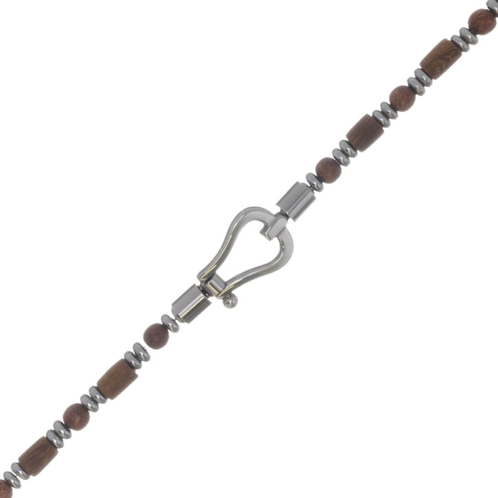 Armband med träpärlor och karbinhake (316L-stål)