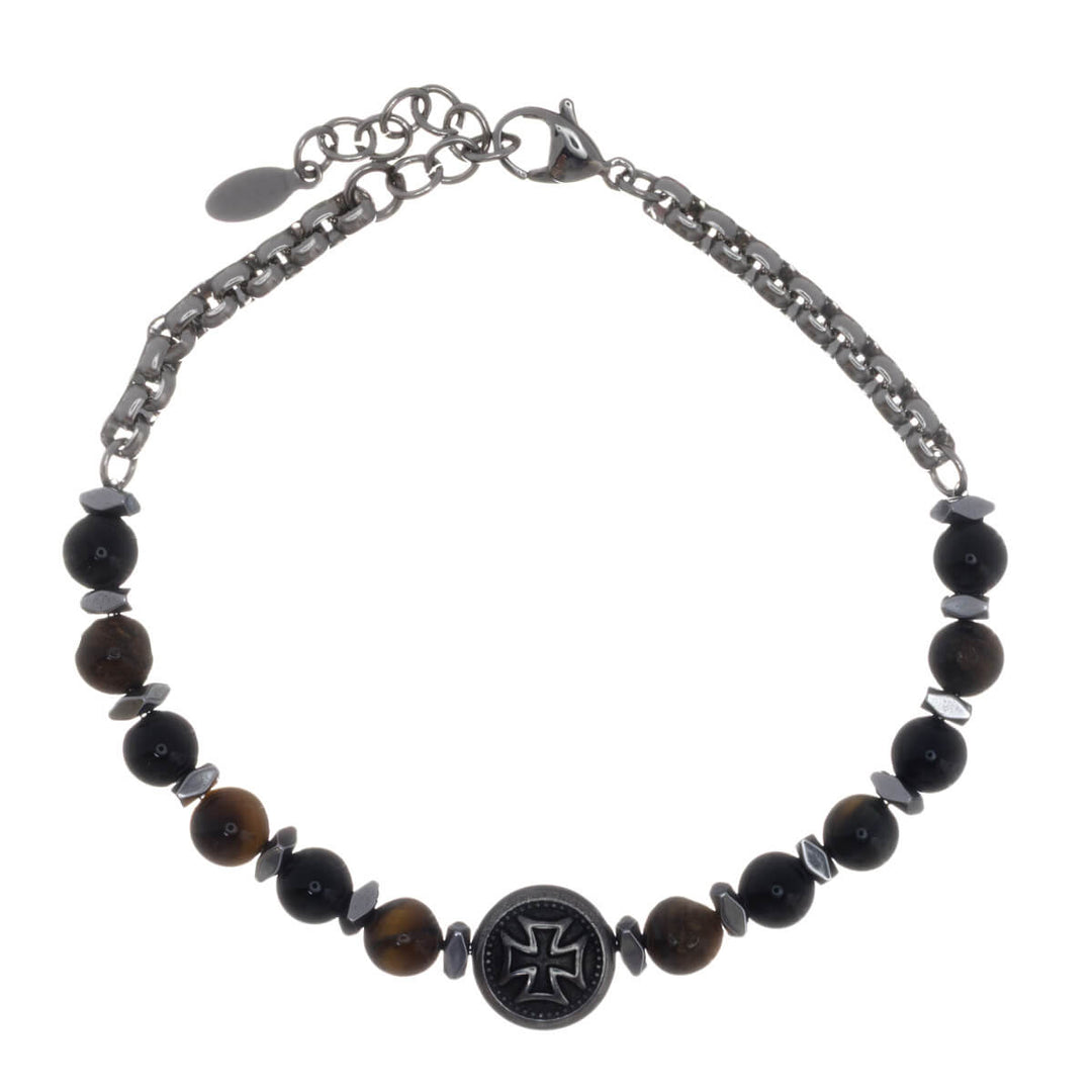 Armband med stenpärlor och dödskalle- och korssymboler (316L-stål)