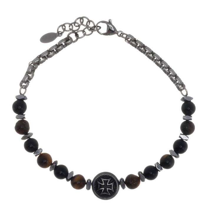 Armband med stenpärlor och dödskalle- och korssymboler (316L-stål)