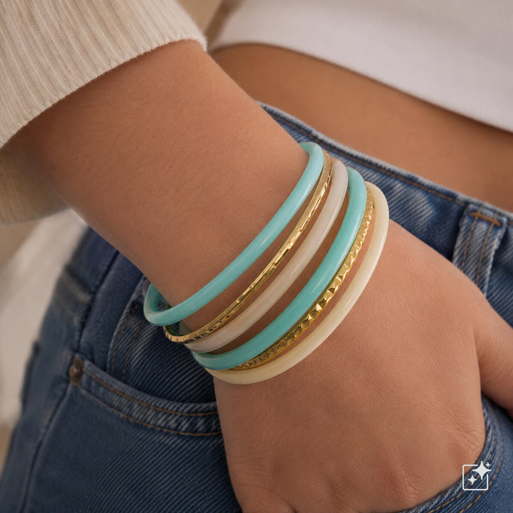 Pujotettava jäykkä rannekoru nippu bangle 6kpl (Teräs 316L)