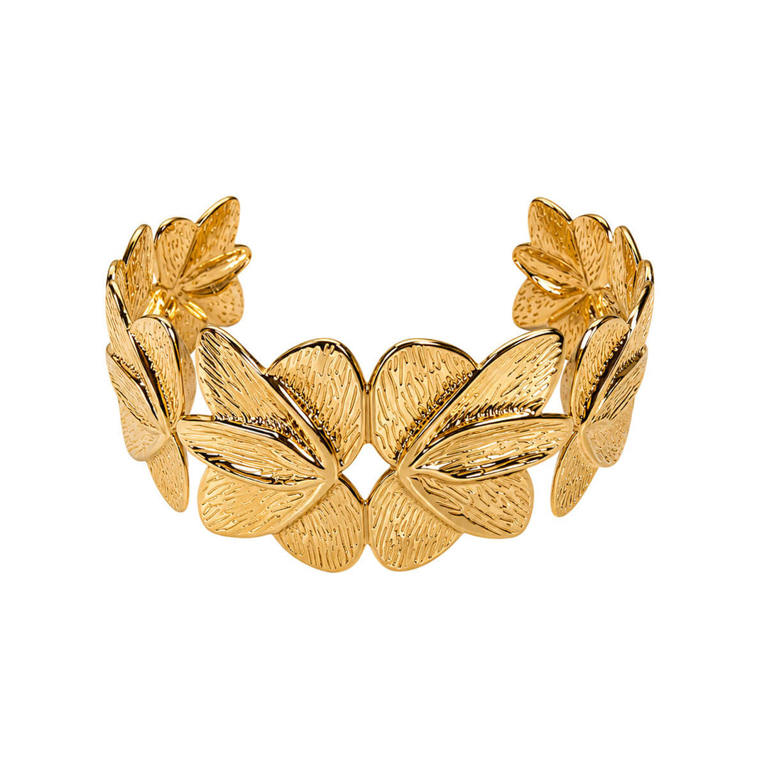 Wide Flower Cuff Bracelet (316L Stainless Steel)