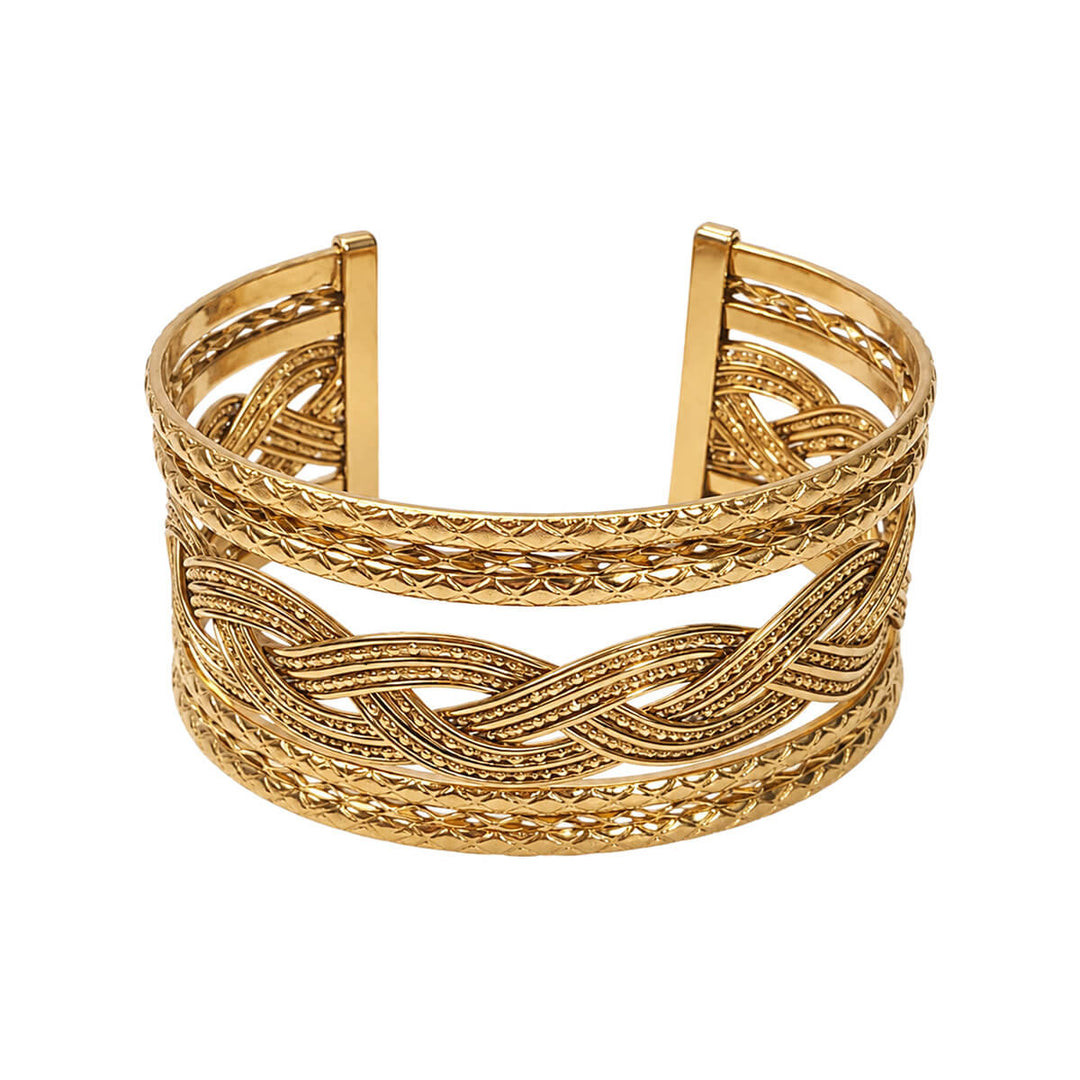 Wide Patterned Cuff Bracelet (316L Stainless Steel)